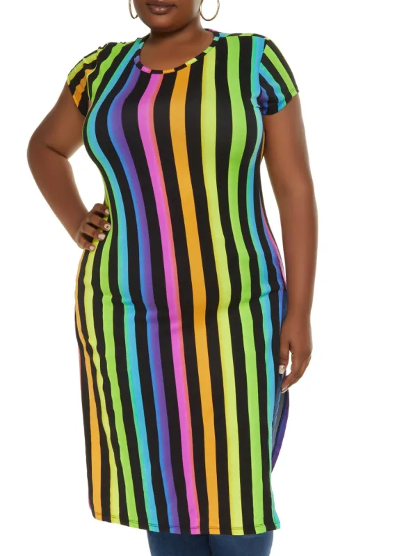 Plus Size Rainbow Stripe Maxi Tee sold by Rainbow