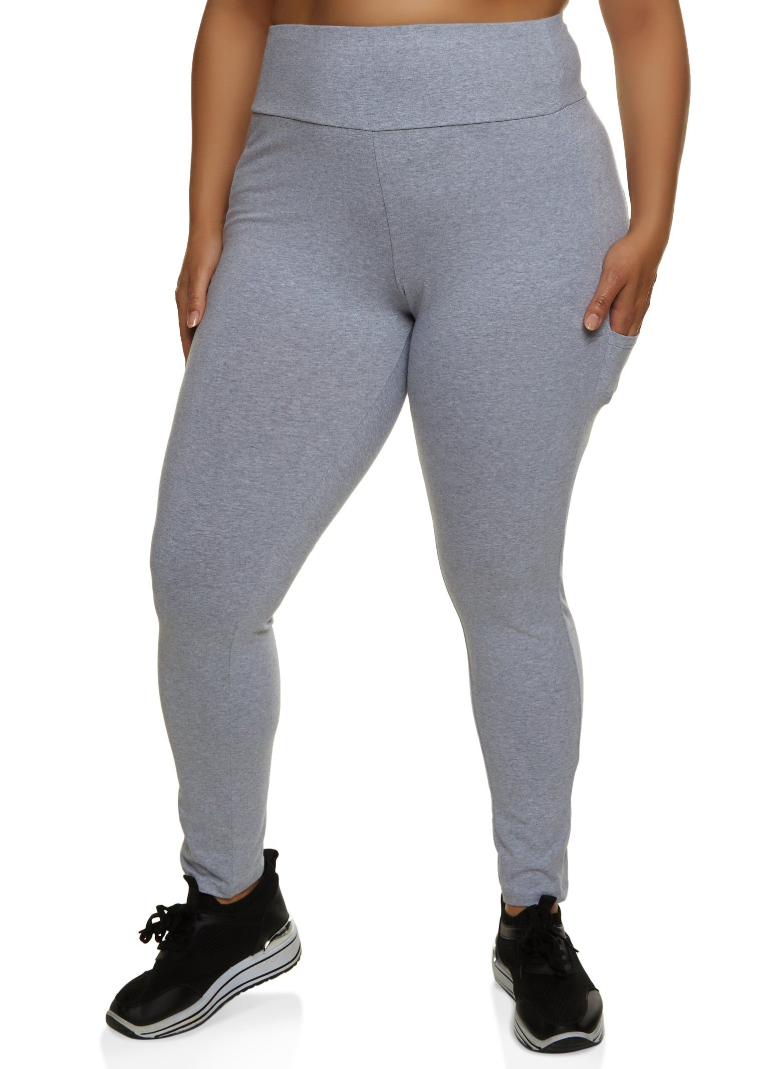 Plus Size Solid High Waist Cell Phone Pocket Leggings sold by Rainbow