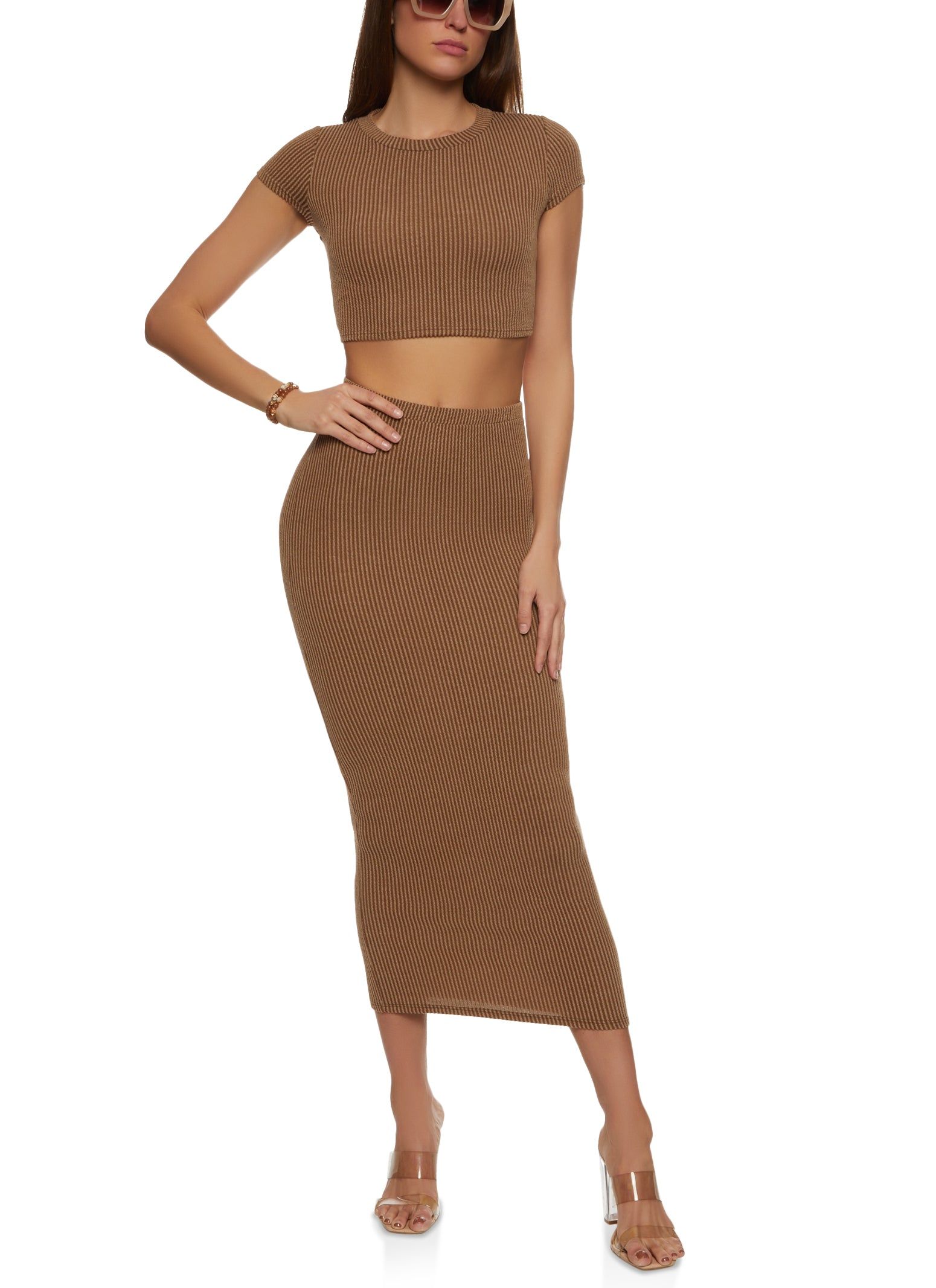 Ribbed Short Sleeve Crop Top sold by Rainbow