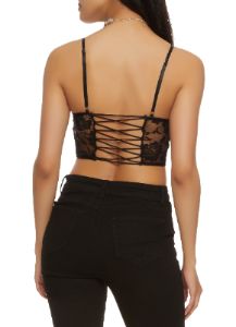 Floral Lace Hook and Eye Closure Corset Crop Top sold by Rainbow