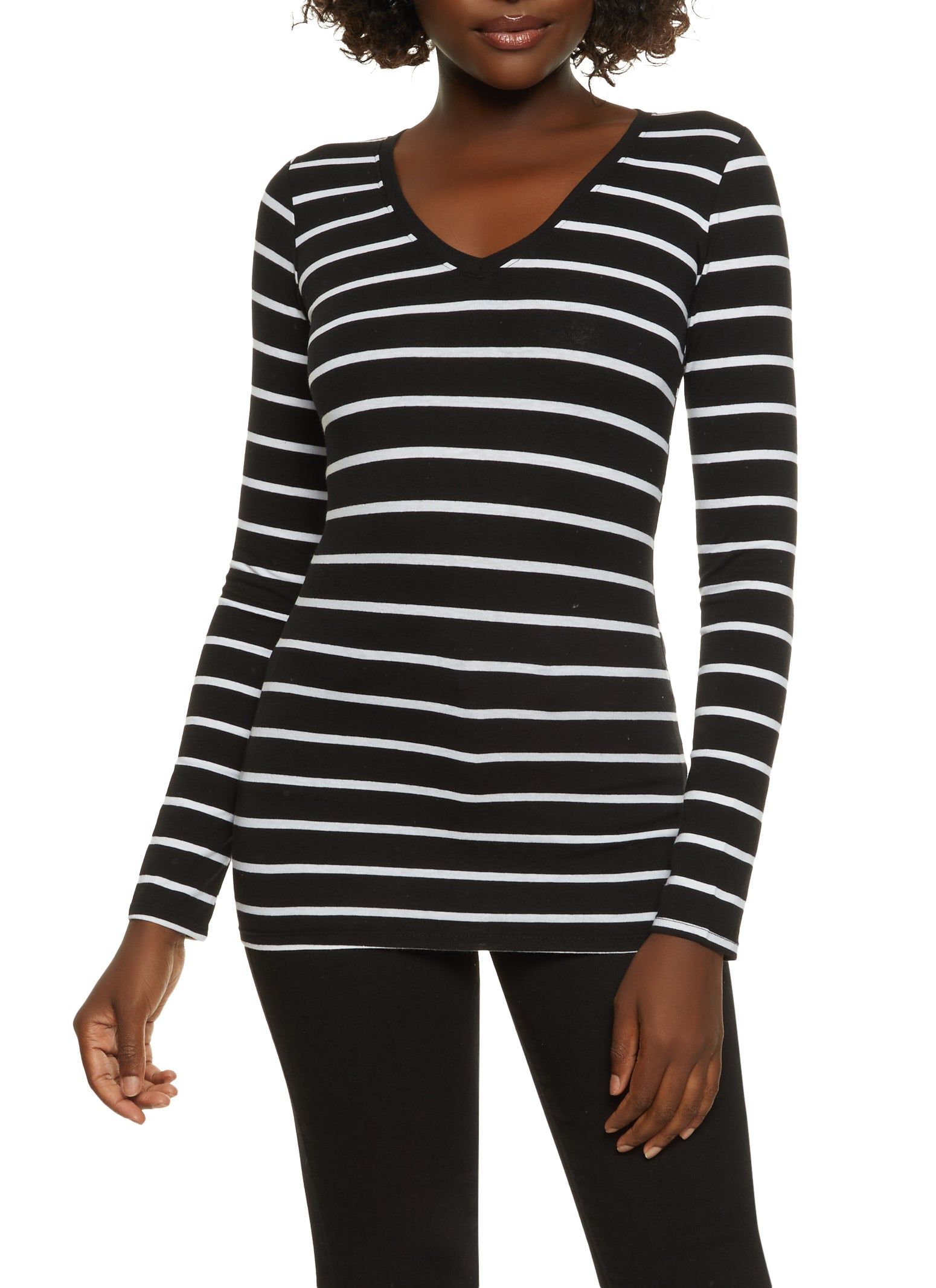 Striped V Neck Tee sold by Rainbow