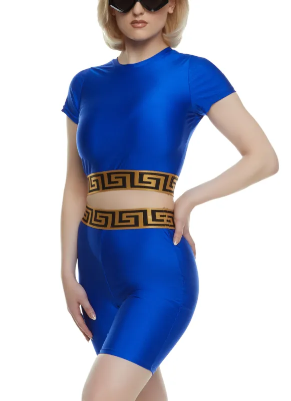 Greek Key Trim Short Sleeve Crop Top and Biker Shorts made by Rainbow
