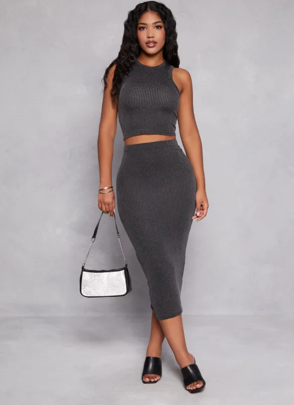 Almost Famous Ribbed Knit High Waist Midi Skirt sold by Rainbow