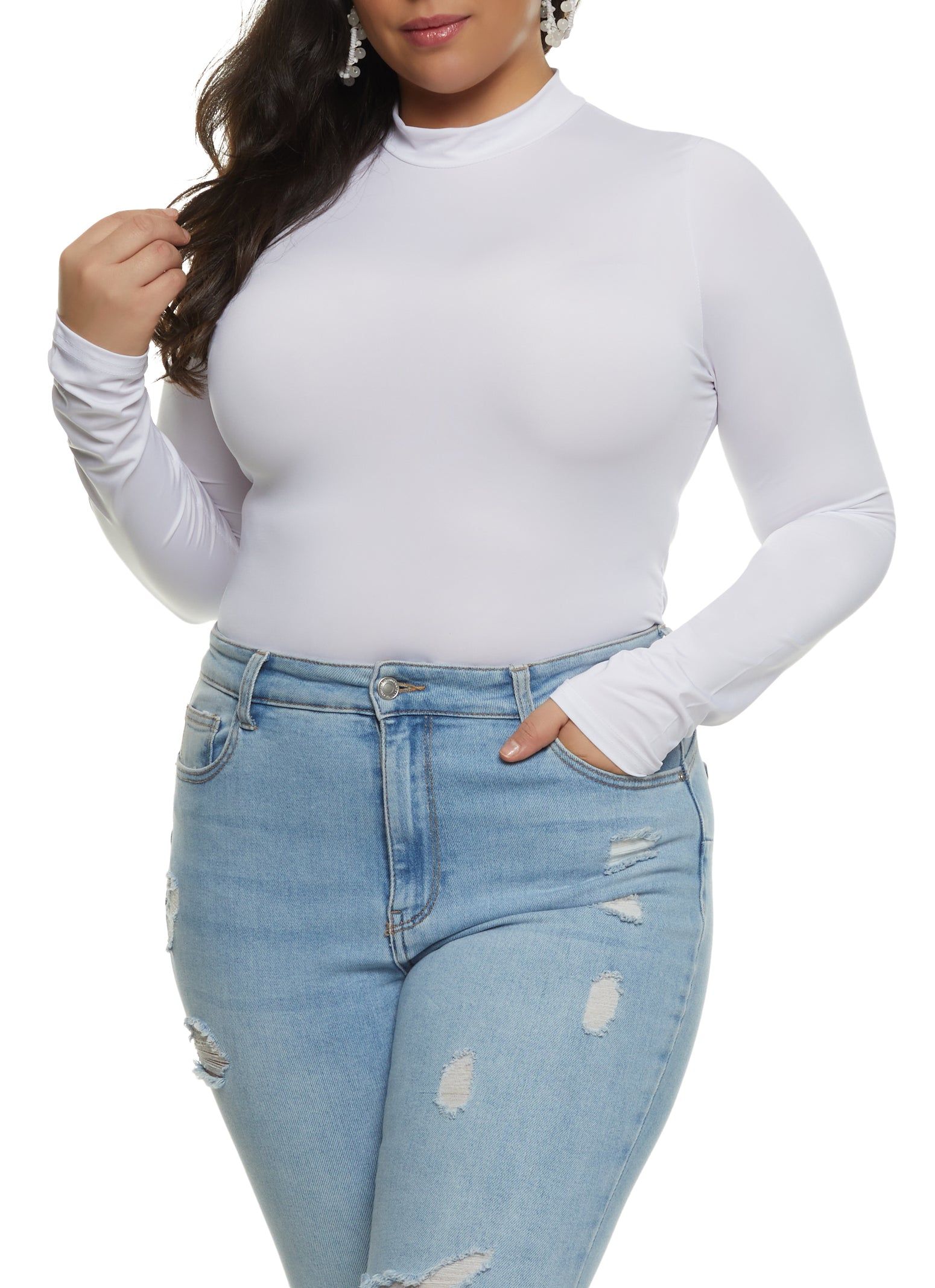 Plus Size Basic Mock Neck Long Sleeve Bodysuit sold by Rainbow product image thumbnail 2