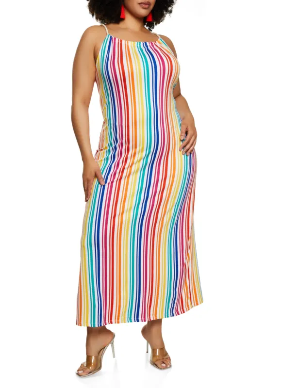 Plus Size Striped Rope Neck Maxi Dress sold by Rainbow