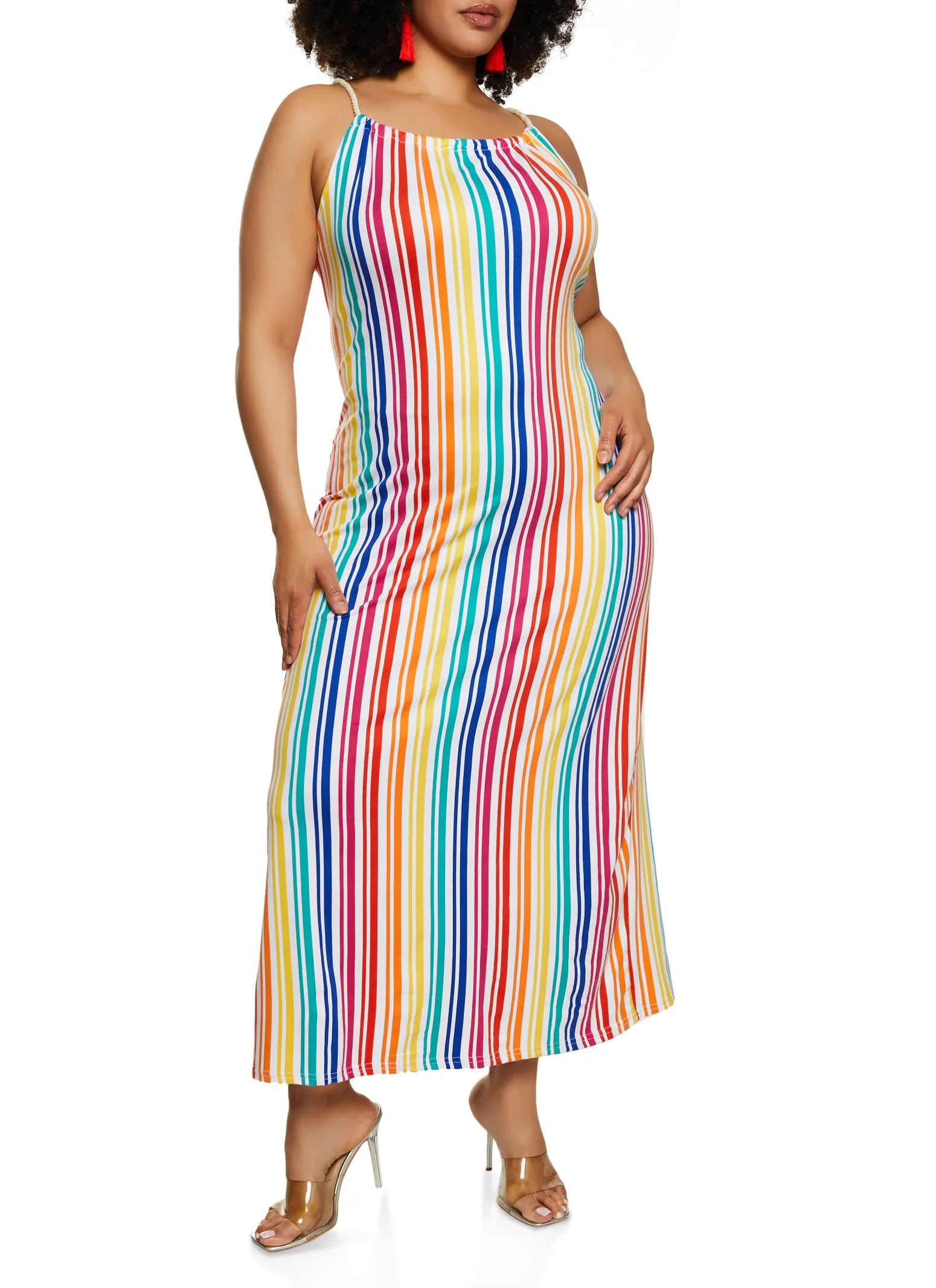 Plus Size Striped Rope Neck Maxi Dress sold by Rainbow