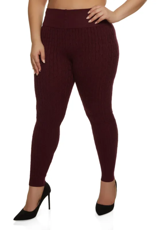 Plus Size Cable Knit High Waisted Leggings sold by Rainbow