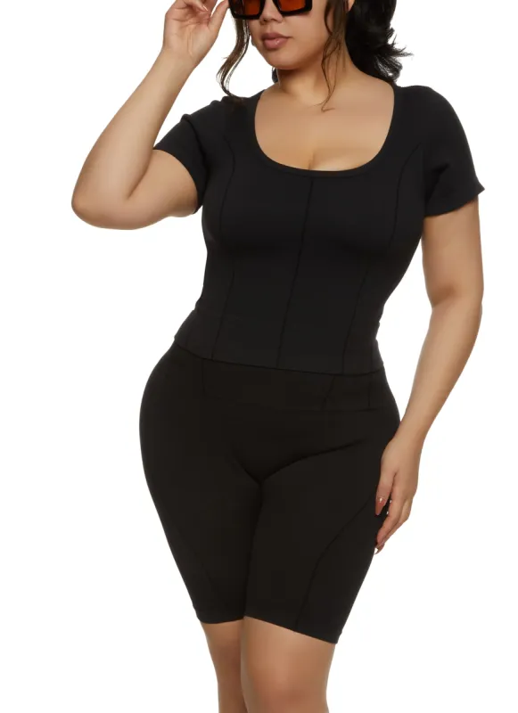 Plus Size Seamless Ribbed Short Sleeve Top sold by Rainbow