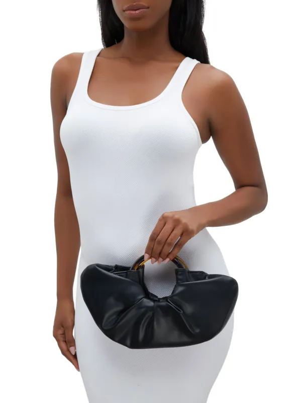 O Ring Handle Ruched Clutch Bag sold by Rainbow