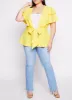 Plus Size Tiered Sleeve Tie Front Peplum Top sold by Rainbow