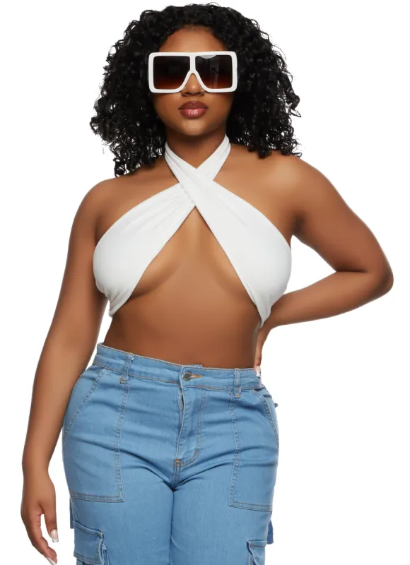 Almost Famous Cross Halter Neck Crop Top sold by Rainbow