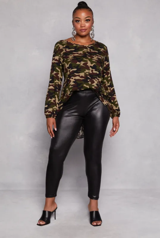 Plus Size Solid Faux Leather High Waist Leggings sold by Rainbow