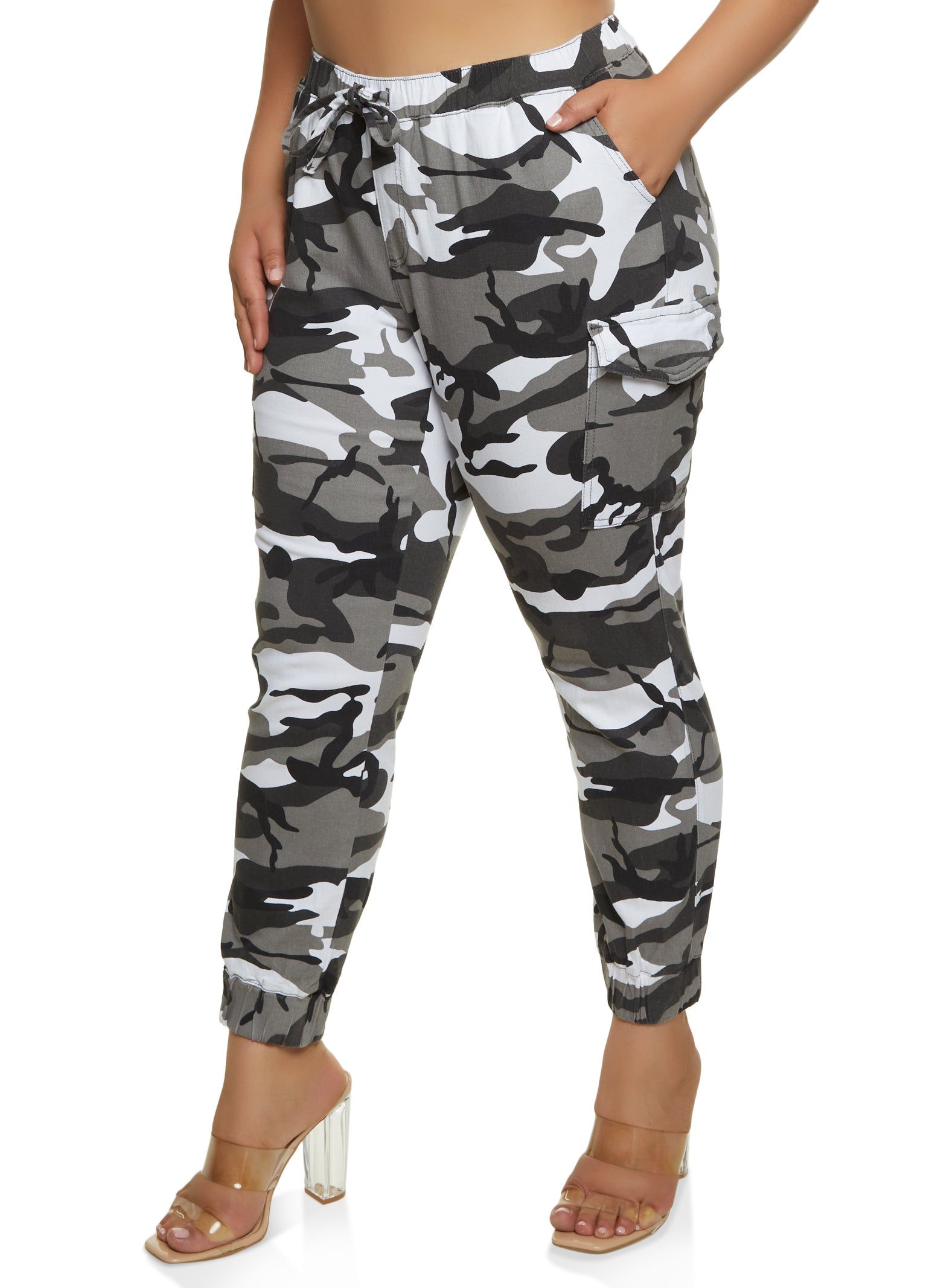 Plus Size Camo Cargo Pocket Jogger sold by Rainbow