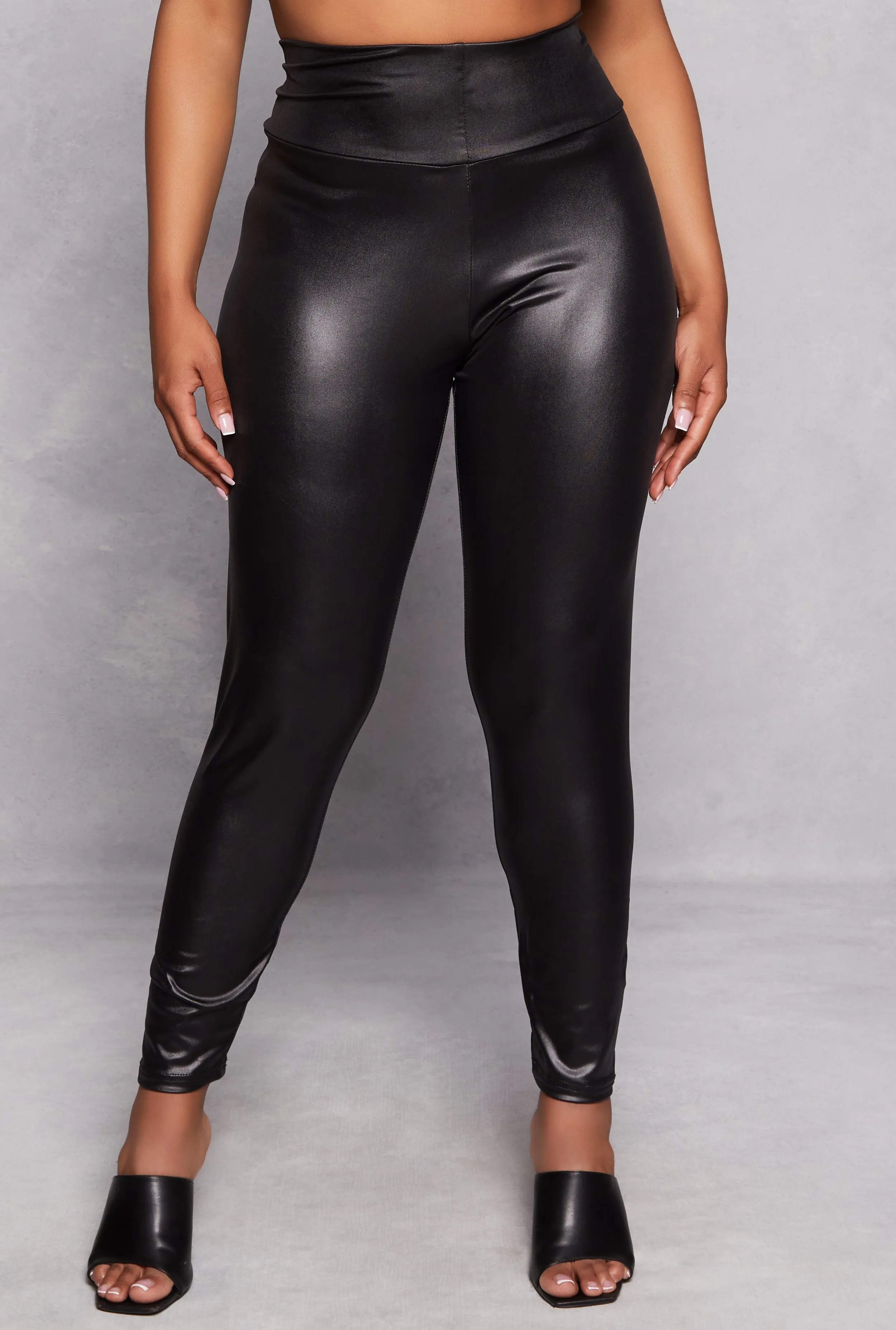 Plus Size Solid Faux Leather High Waist Leggings sold by Rainbow product image thumbnail 2