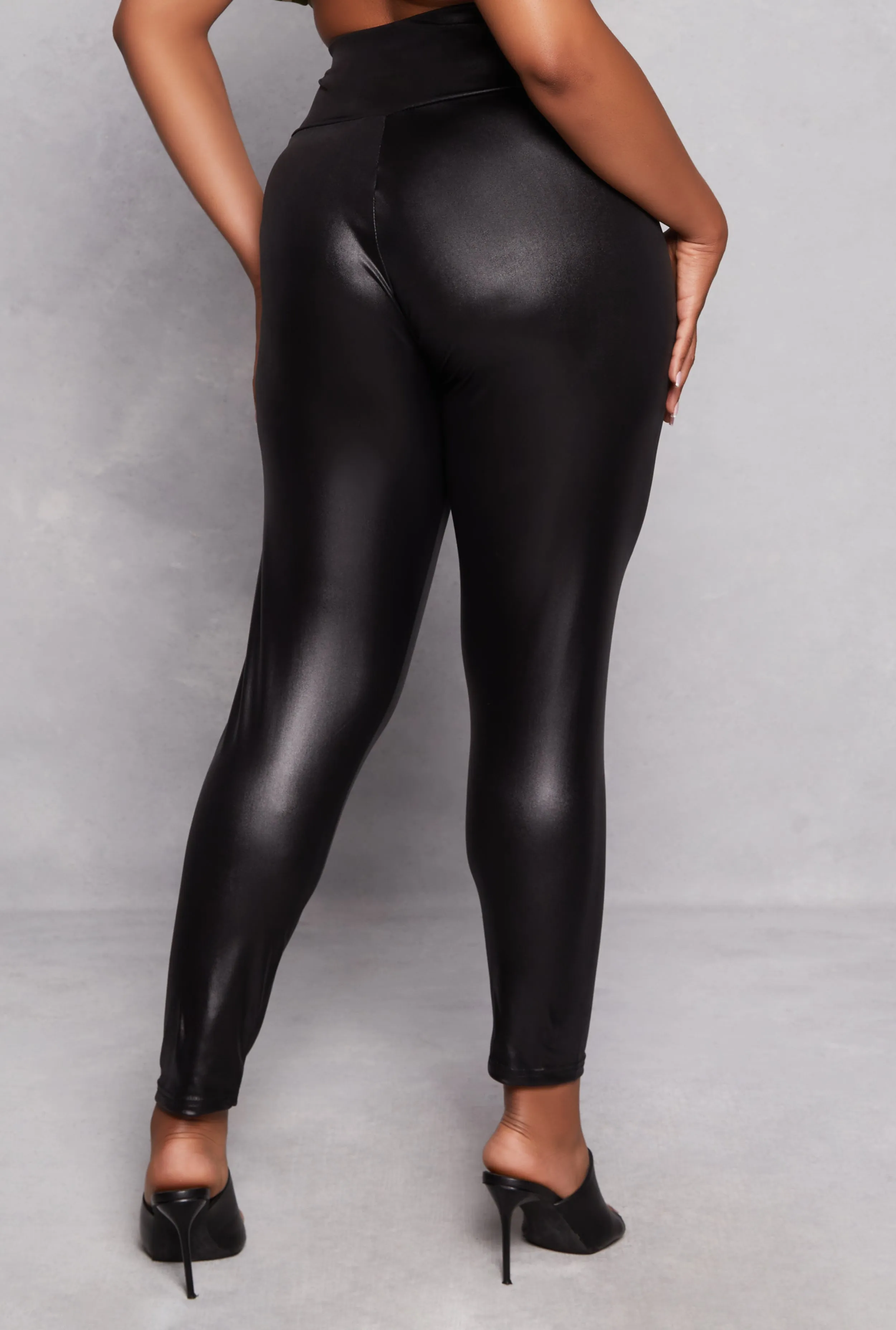 Plus Size Solid Faux Leather High Waist Leggings sold by Rainbow product image thumbnail 3