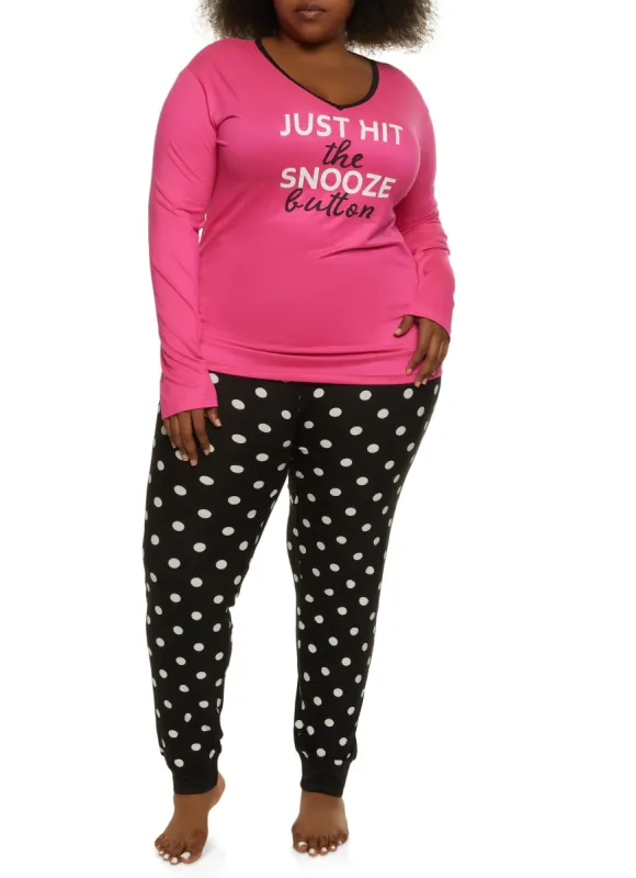 Plus Size Snooze Button Pajama Top and Pants sold by Rainbow