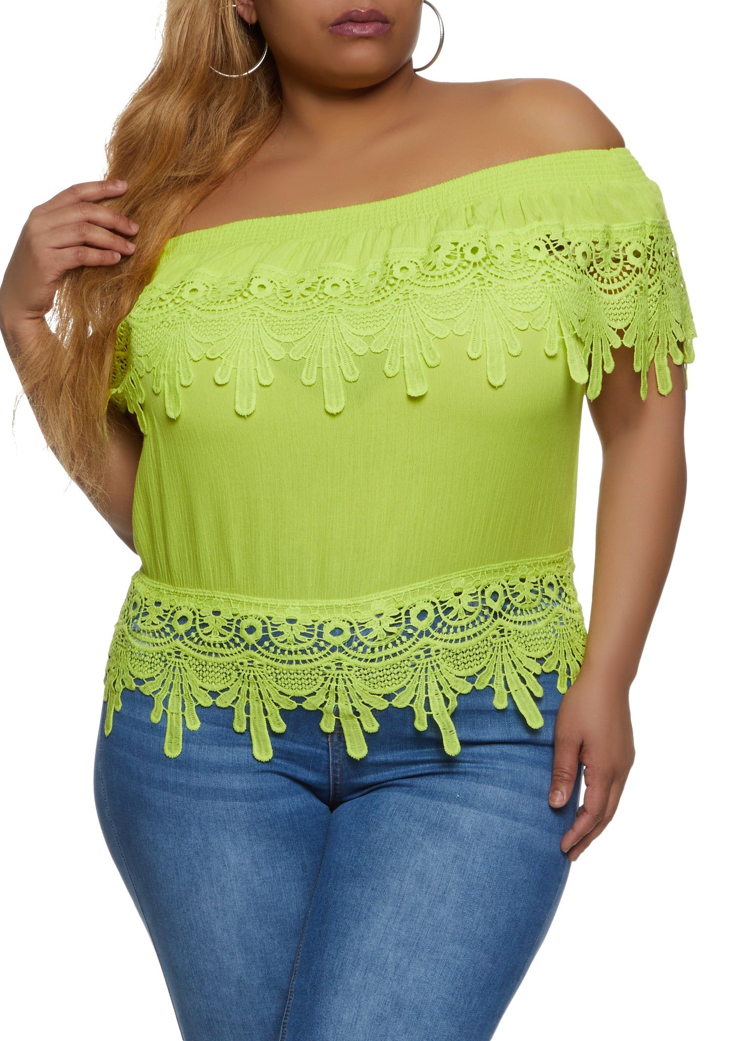 Plus Size Crotchet Off the Shoulder Top sold by Rainbow