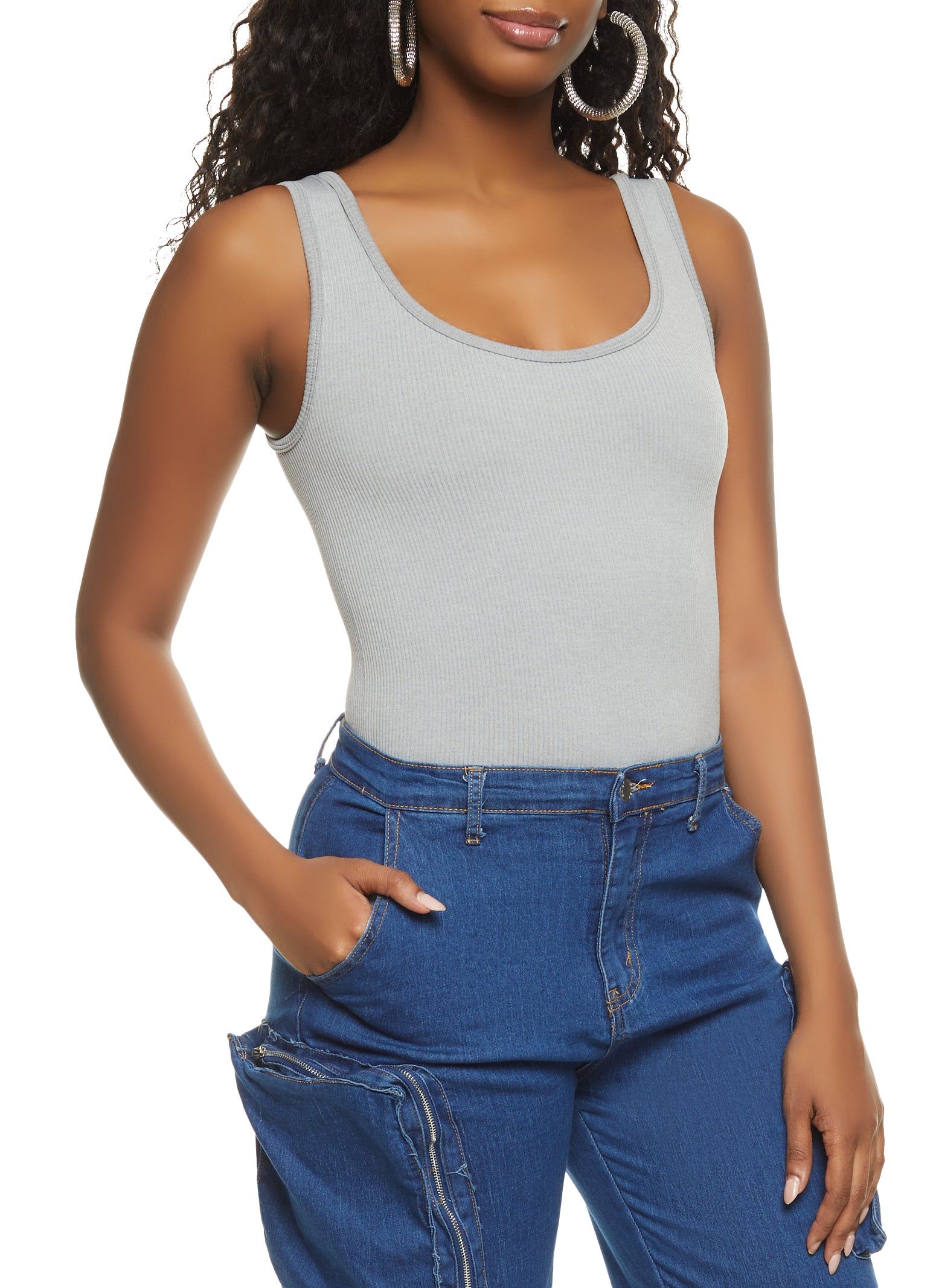 Ribbed Knit Scoop Neck Sleeveless Bodysuit sold by Rainbow product image thumbnail 2