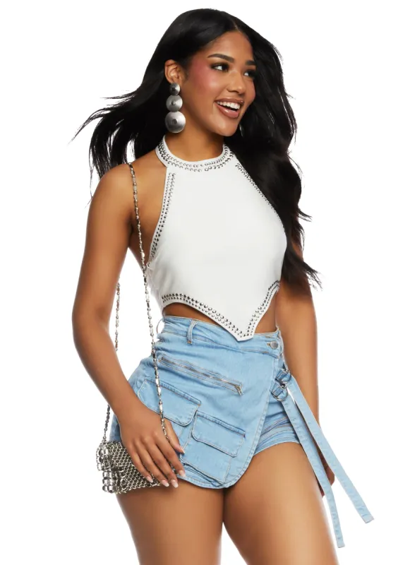 Daisy Denim Cargo Asymmetrical Skort sold by Rainbow