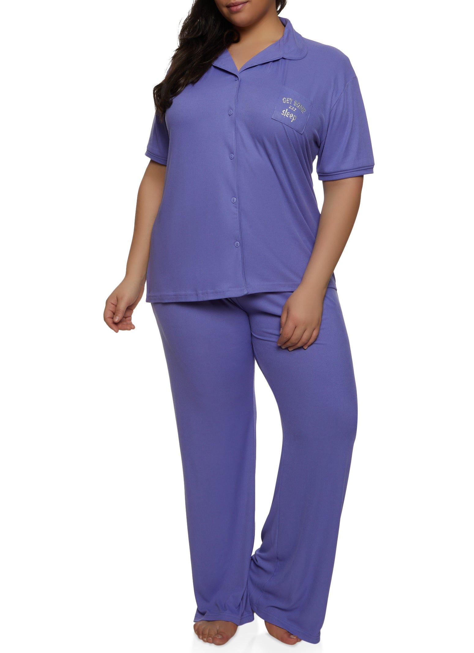 Plus Size Get Some Sleep Graphic Pajama Shirt and Pants sold by Rainbow