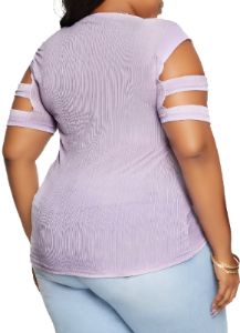 Plus Size Cut Out Sleeve Shadow Stripe Top with Necklace sold by Rainbow