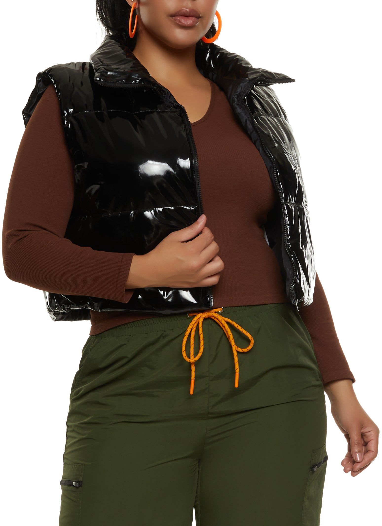 Plus Size Faux Patent Leather Puffer Vest sold by Rainbow