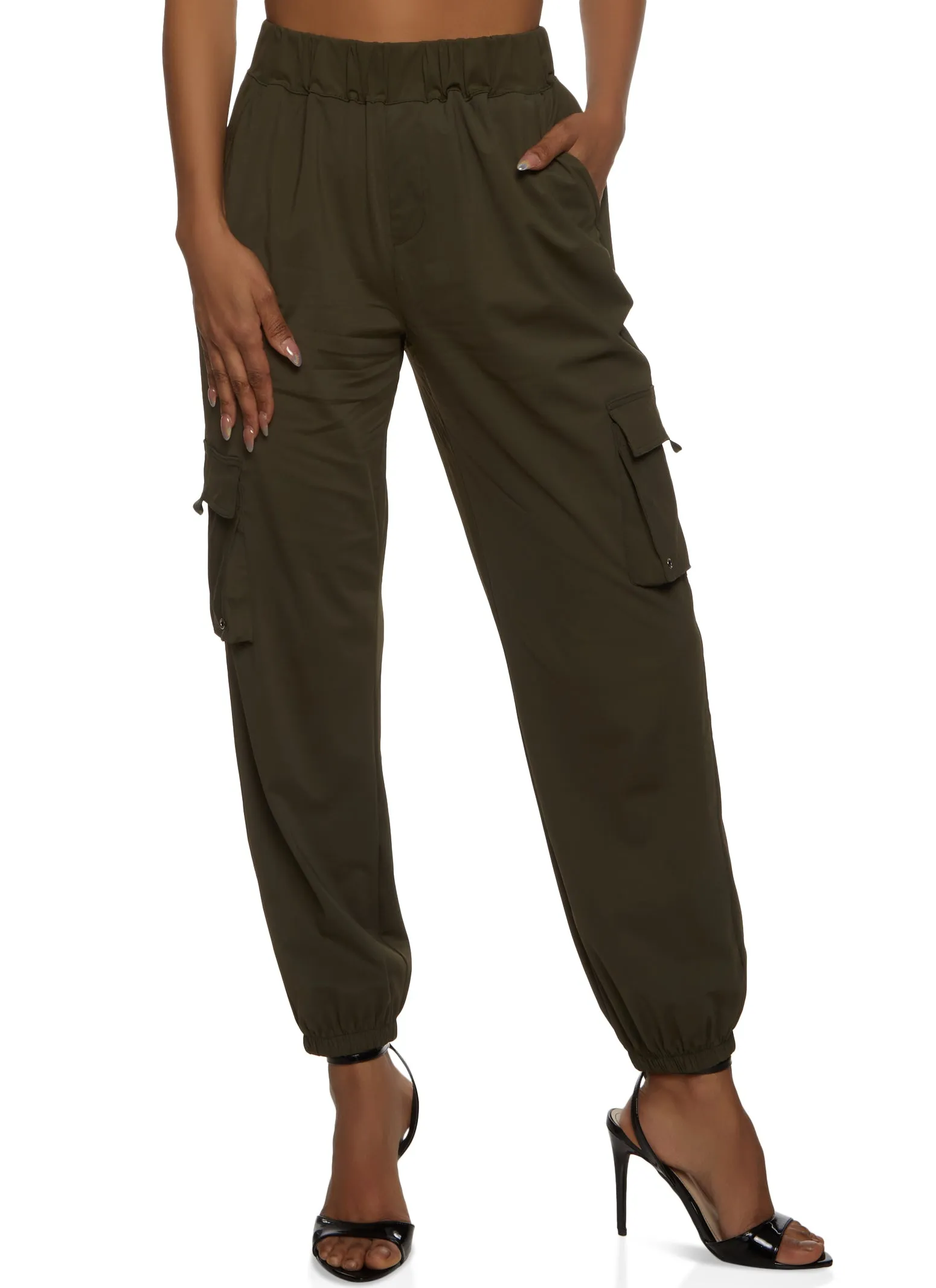 Solid High Waisted Cargo Joggers sold by Rainbow