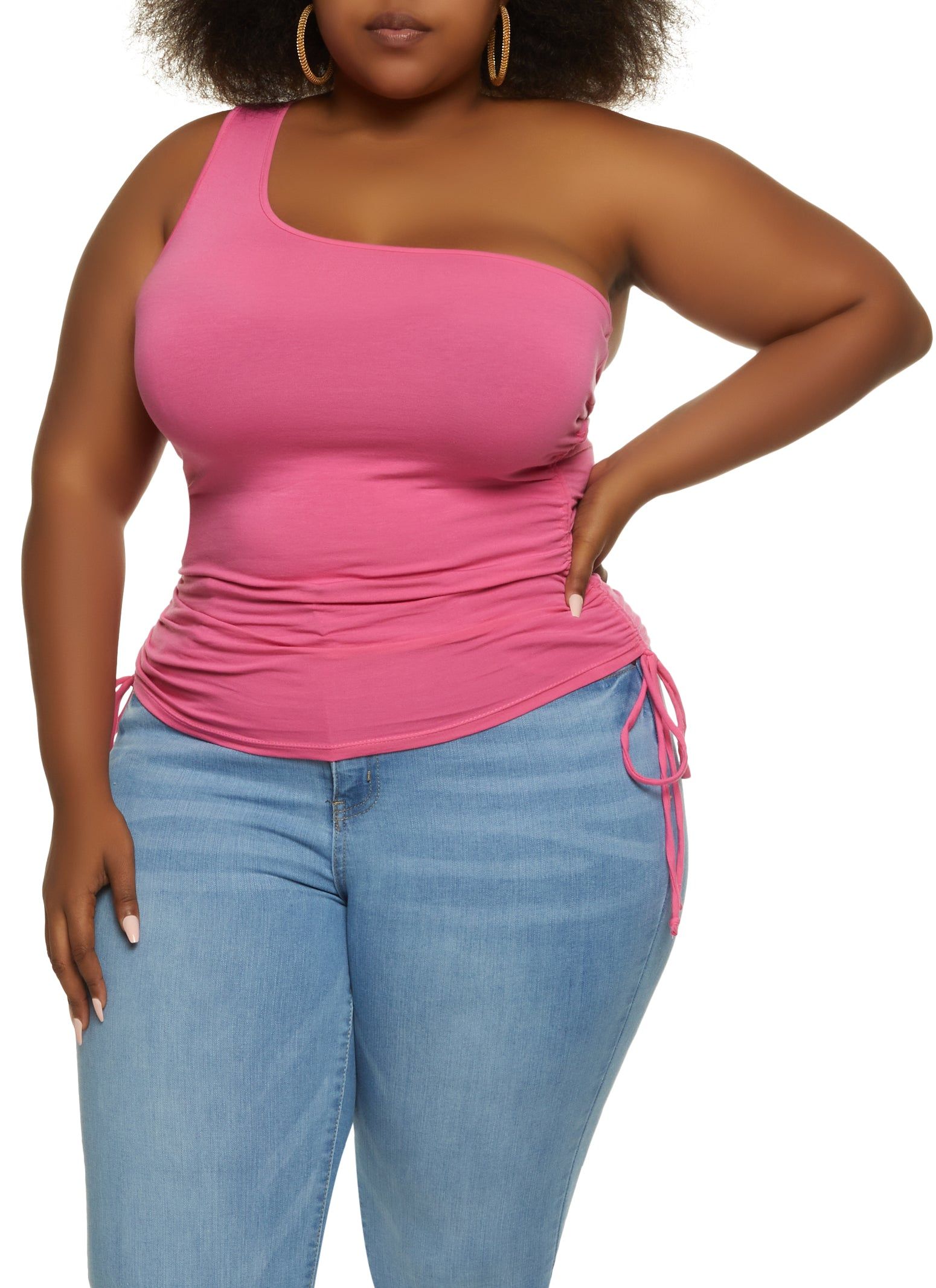 Plus Size One Shoulder Ruched Side Top sold by Rainbow