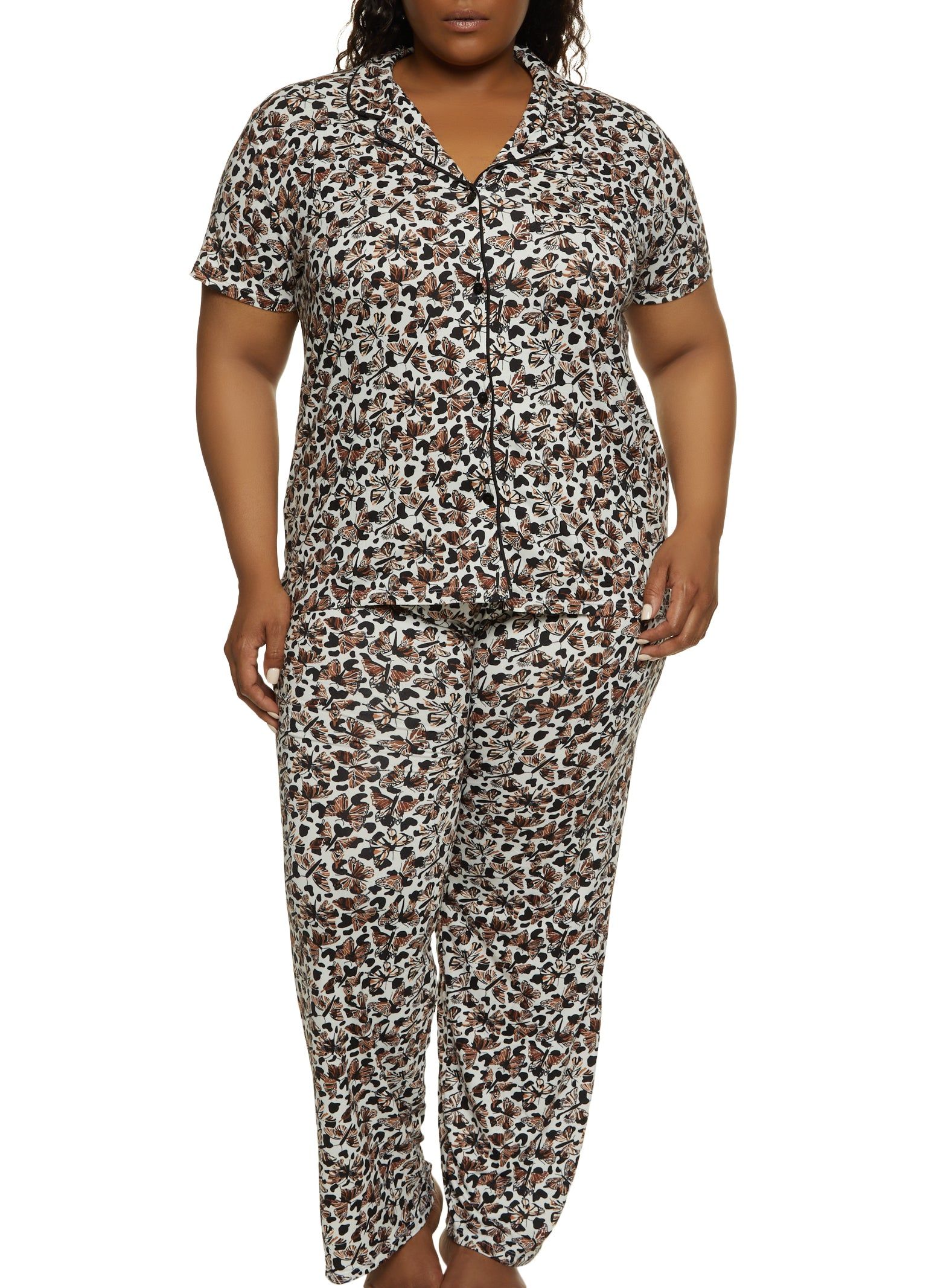Plus Size Butterfly Animal Print Pajama Shirt and Pants sold by Rainbow