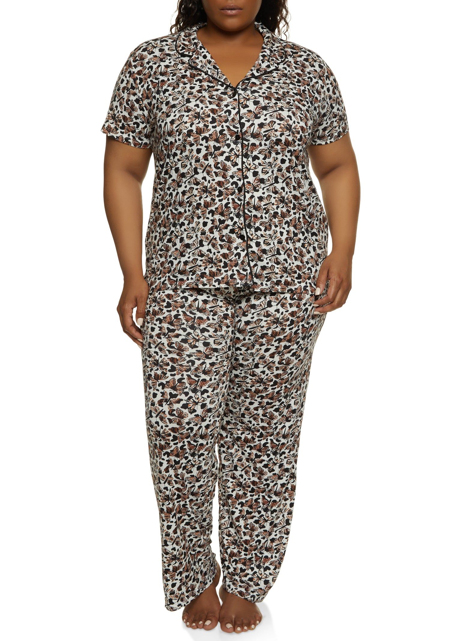 Plus Size Butterfly Animal Print Pajama Shirt and Pants sold by Rainbow product image thumbnail 2