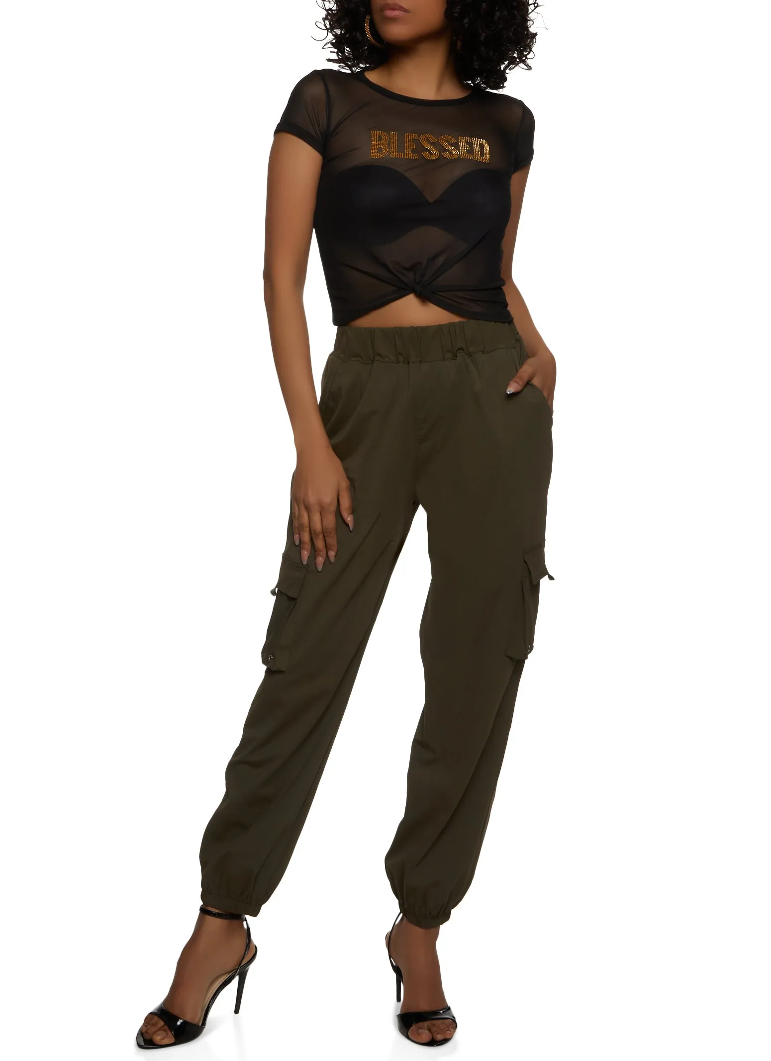Solid High Waisted Cargo Joggers sold by Rainbow product image thumbnail 2
