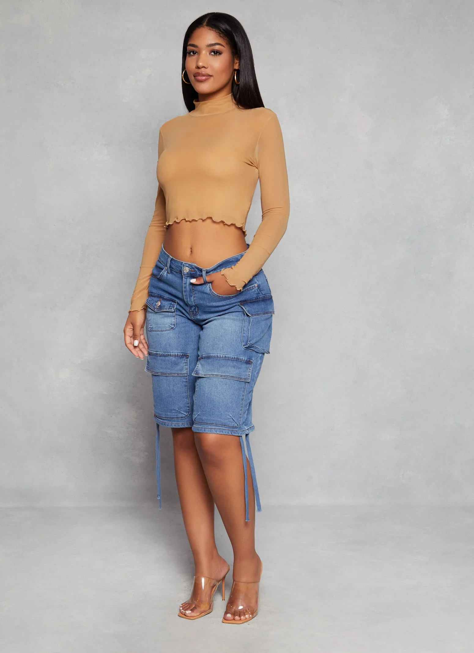 Mesh Mock Neck Lettuce Edge Crop Top sold by Rainbow product image thumbnail 2