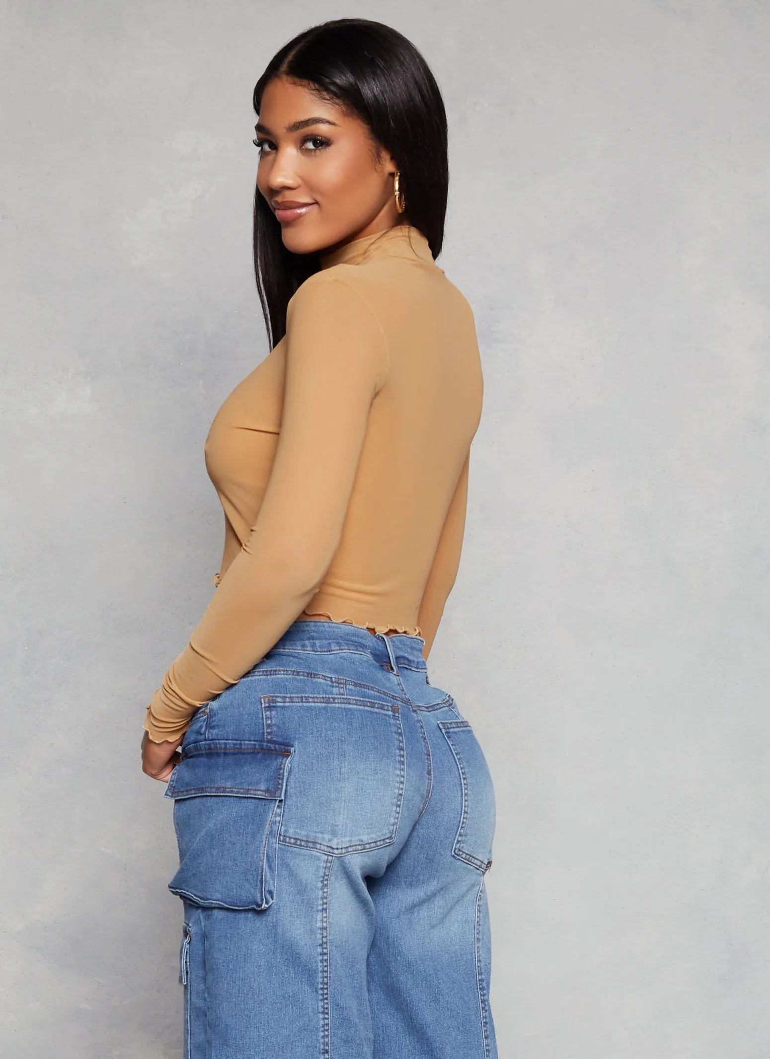 Mesh Mock Neck Lettuce Edge Crop Top sold by Rainbow product image thumbnail 3