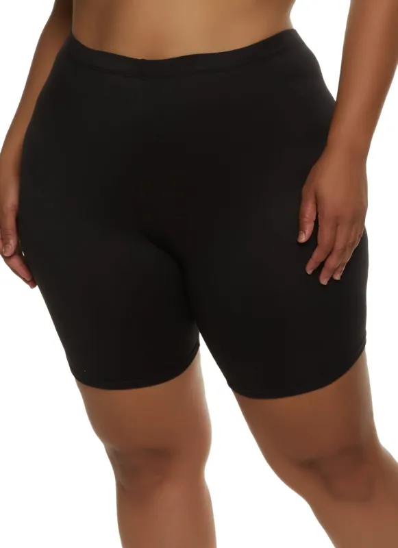 Plus Size Solid High Waisted Bike Shorts sold by Rainbow