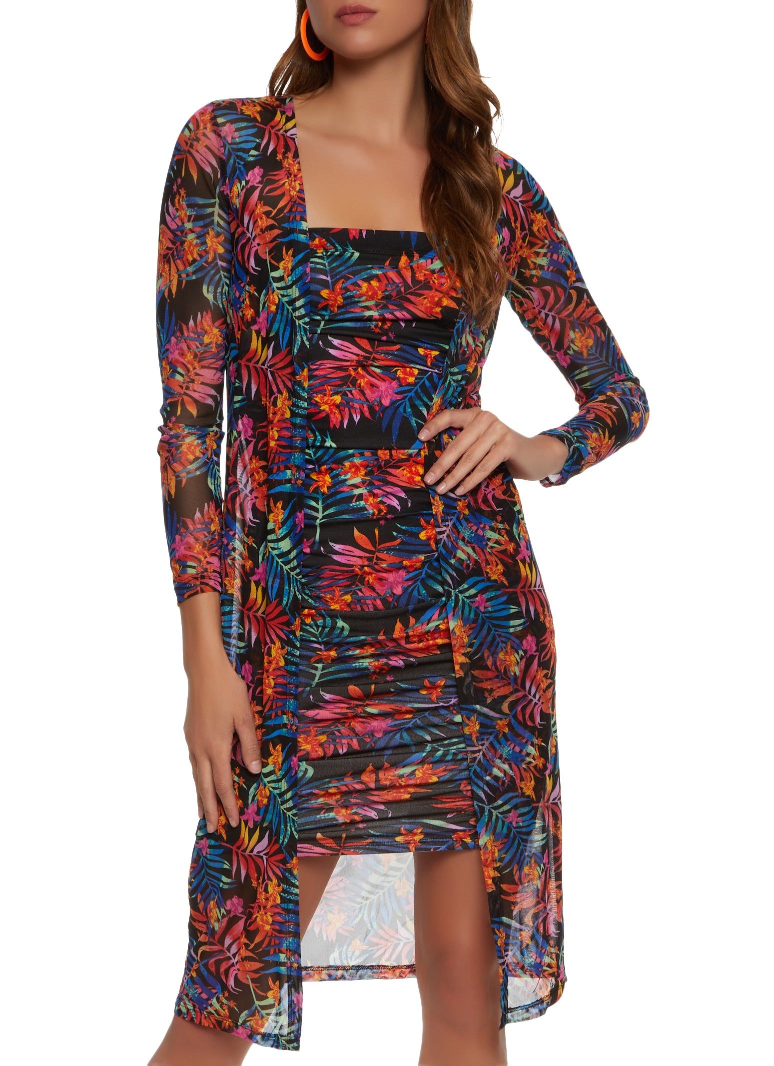 Patterned Ruched Tube Dress and Duster Set sold by Rainbow