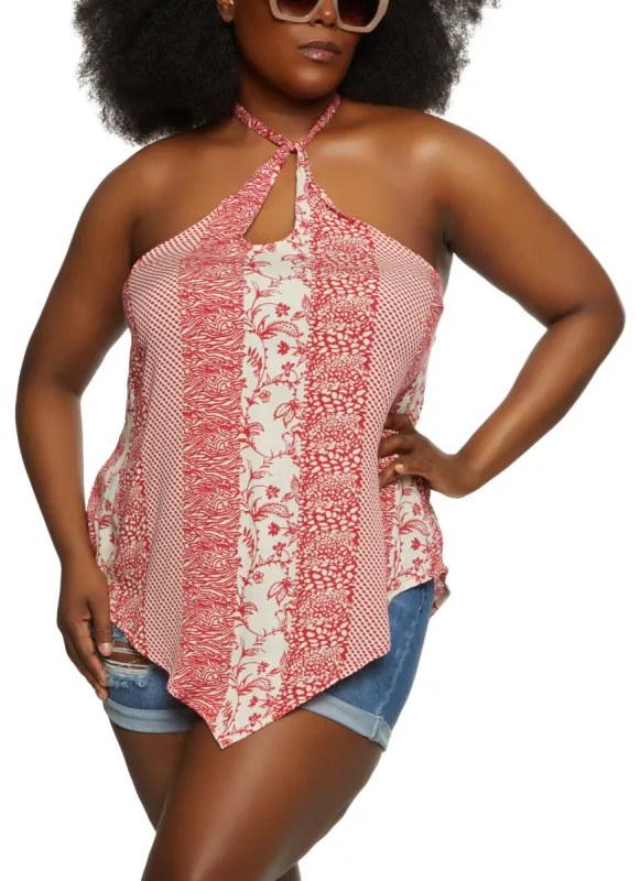 Plus Size Halter Neck Handkerchief Top sold by Rainbow