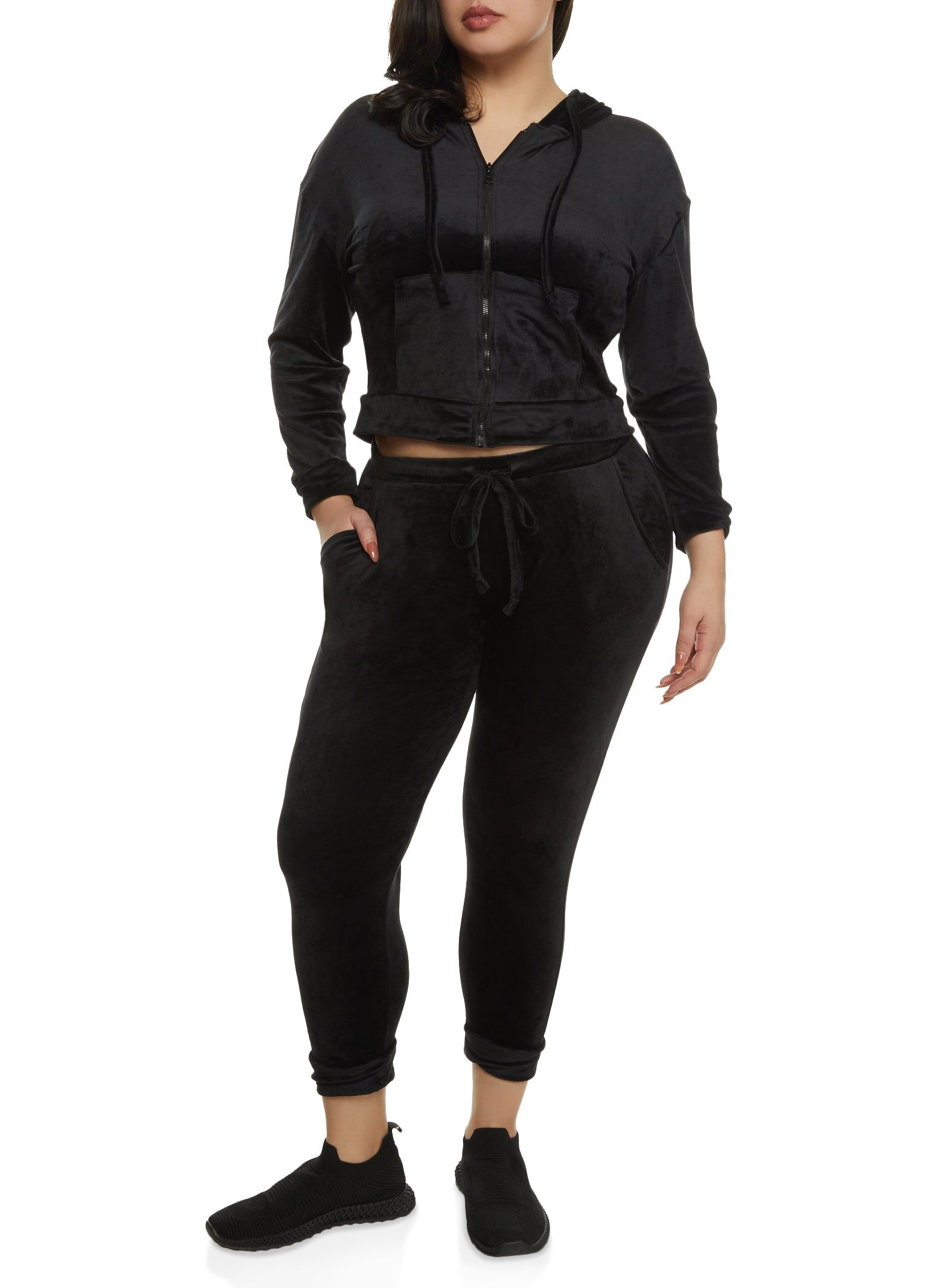 Plus Size Velour Zip Front Hooded Sweatshirt sold by Rainbow product image thumbnail 2