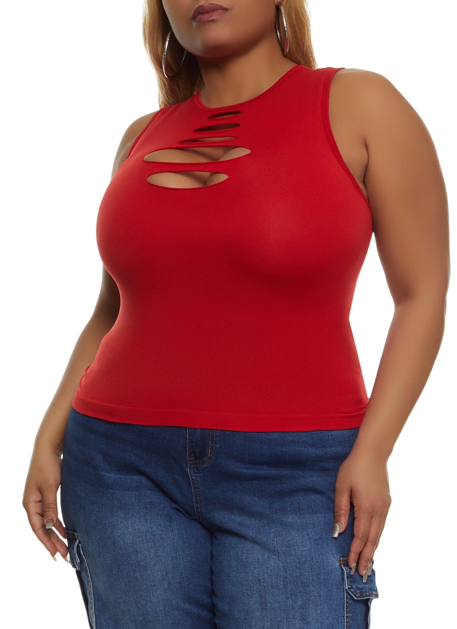 Plus Size Seamless Laser Cut Tank Top sold by Rainbow