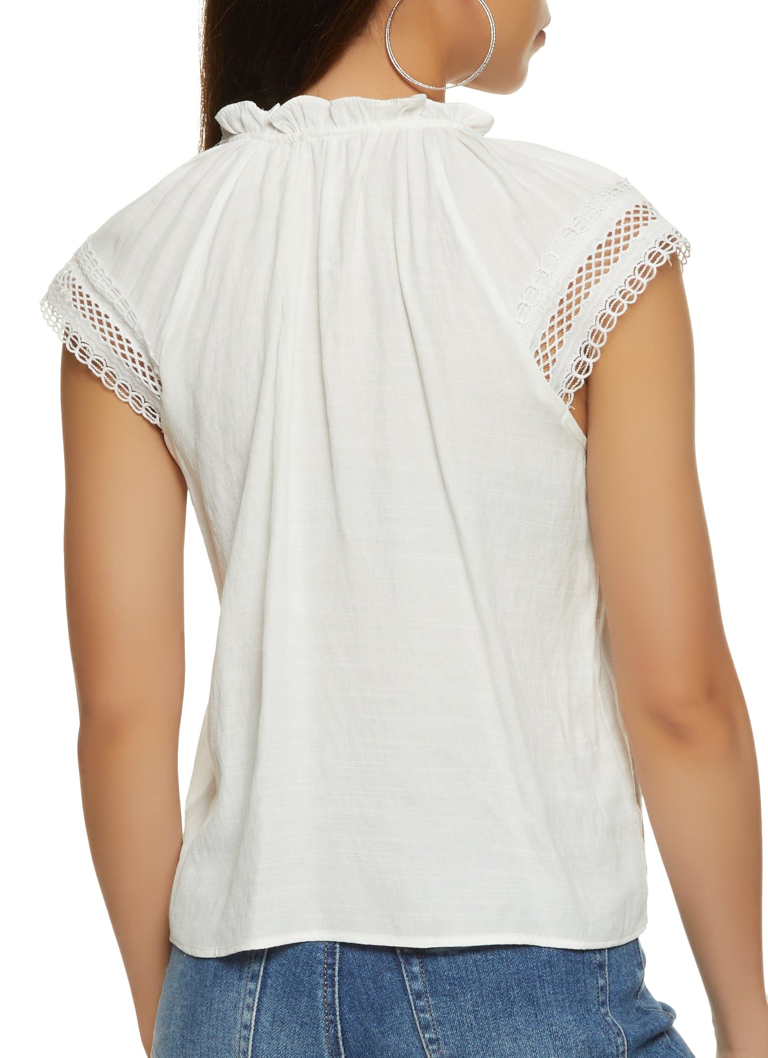 Linen Crochet Trim Tie Neck Blouse sold by Rainbow product image thumbnail 2