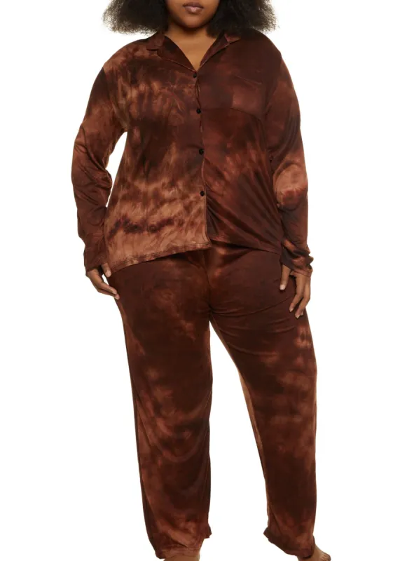 Plus Size Tie Dye Long Sleeve Pajama Shirt and Pants sold by Rainbow