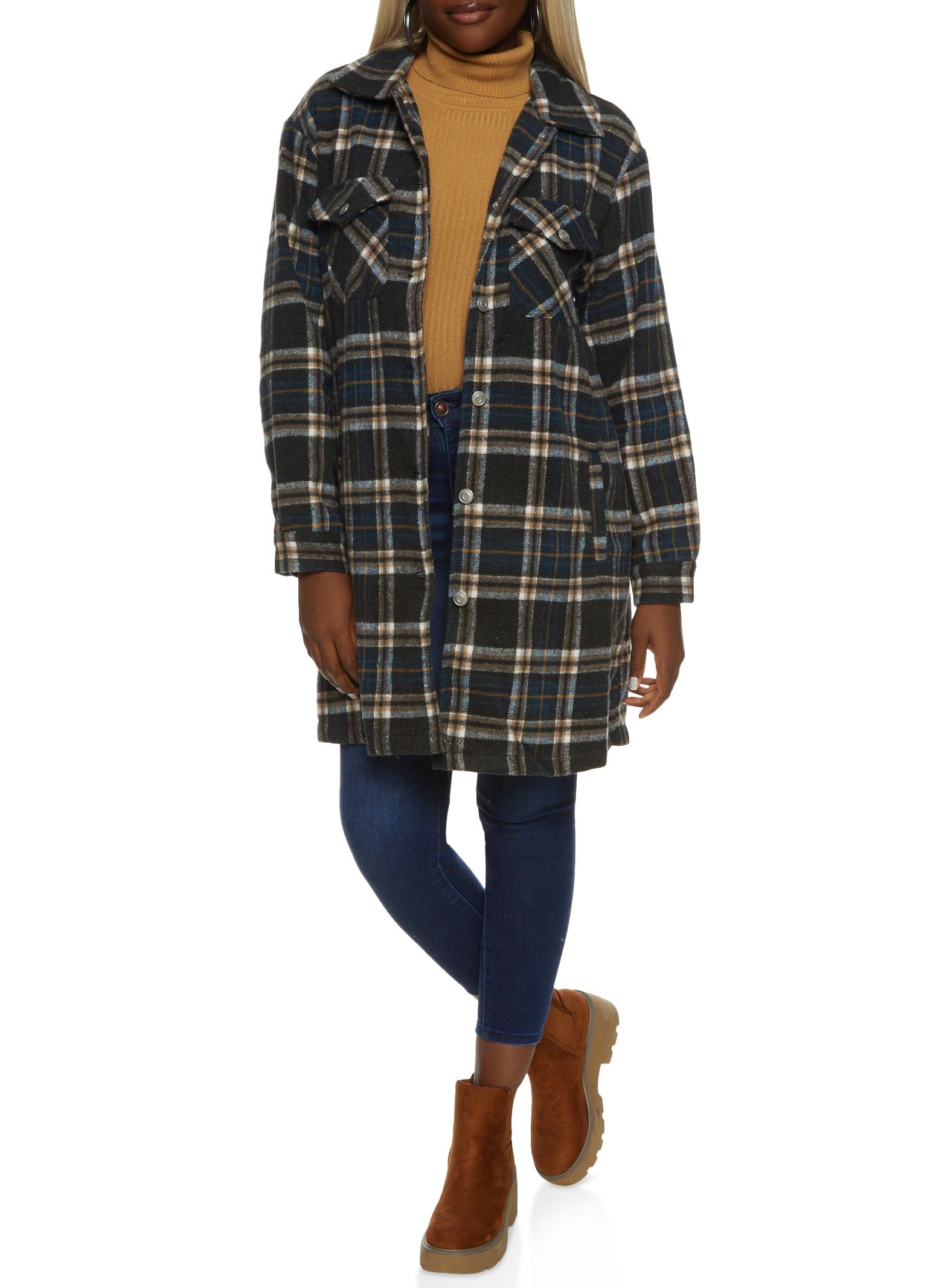 Plaid Pocket Detail Button Front Shacket sold by Rainbow product image thumbnail 2