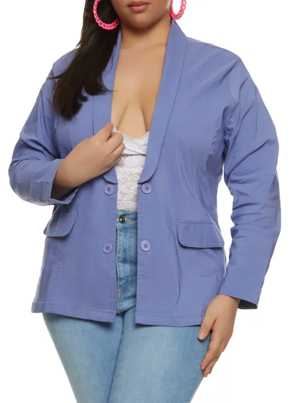 Plus Size Button Detail Open Front Blazer sold by Rainbow
