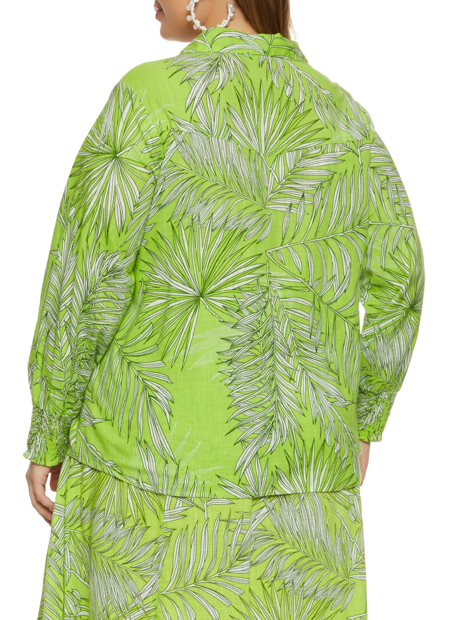 Plus Size Palm Print Button Front Shirt sold by Rainbow product image thumbnail 3