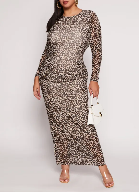 Plus Size Almost Famous Animal Print Mesh Maxi Dress sold by Rainbow