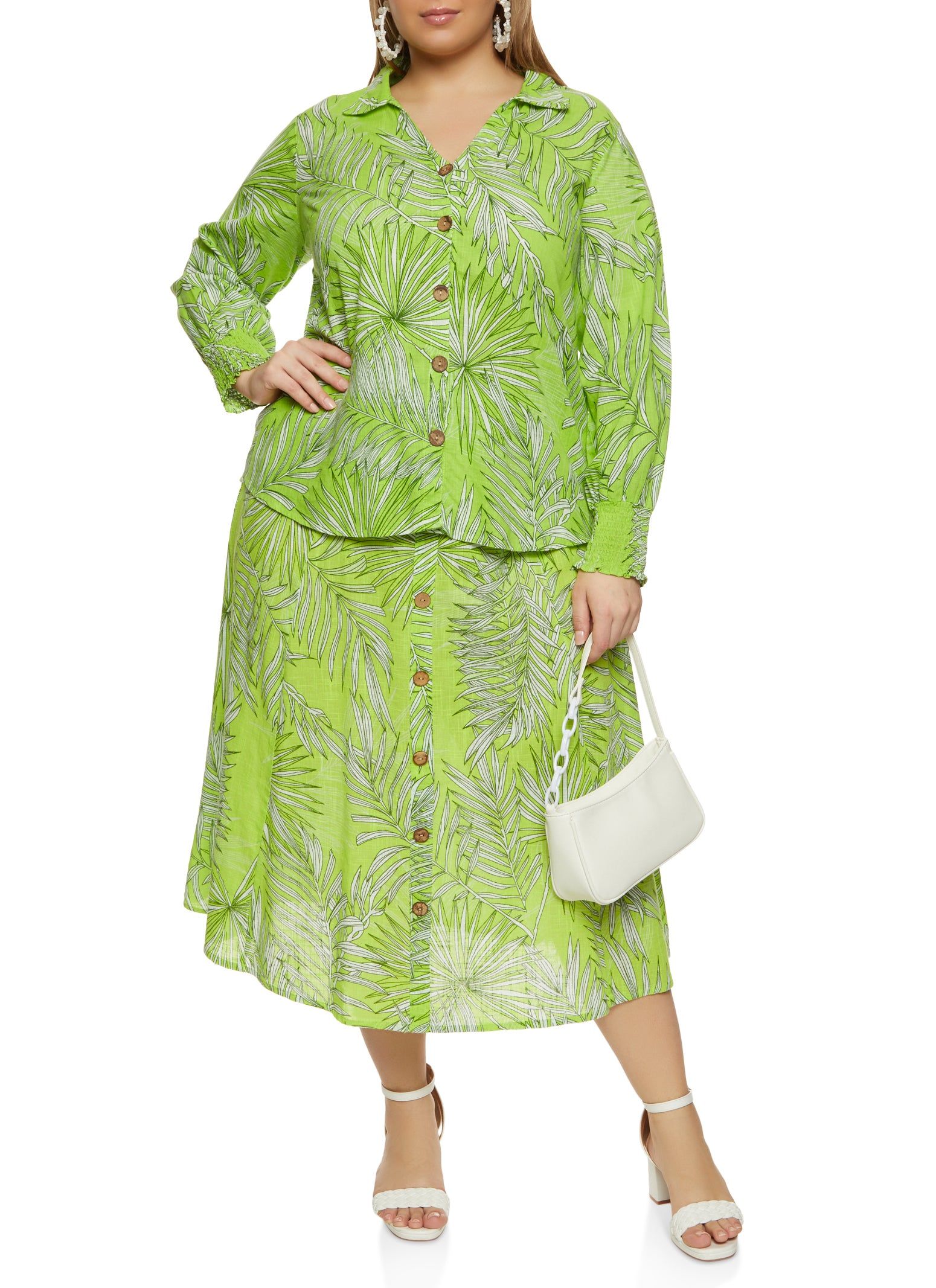 Plus Size Palm Print Button Front Shirt sold by Rainbow product image thumbnail 2