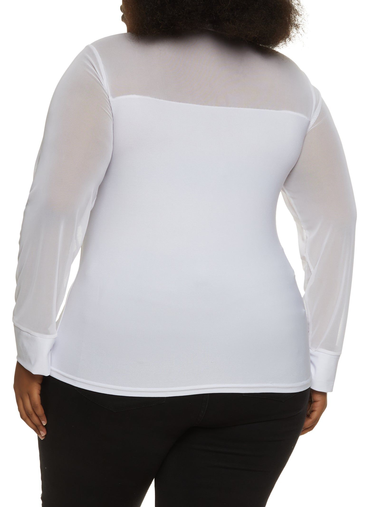 Plus Size Button Front Mesh Sleeve Shirt sold by Rainbow product image thumbnail 2
