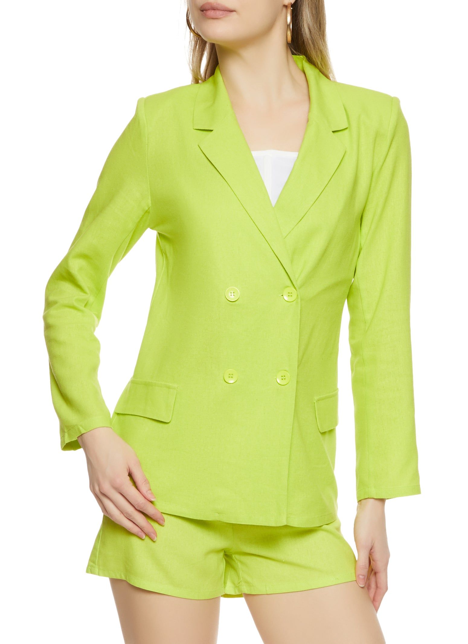 Linen Double Breasted Button Front Blazer sold by Rainbow