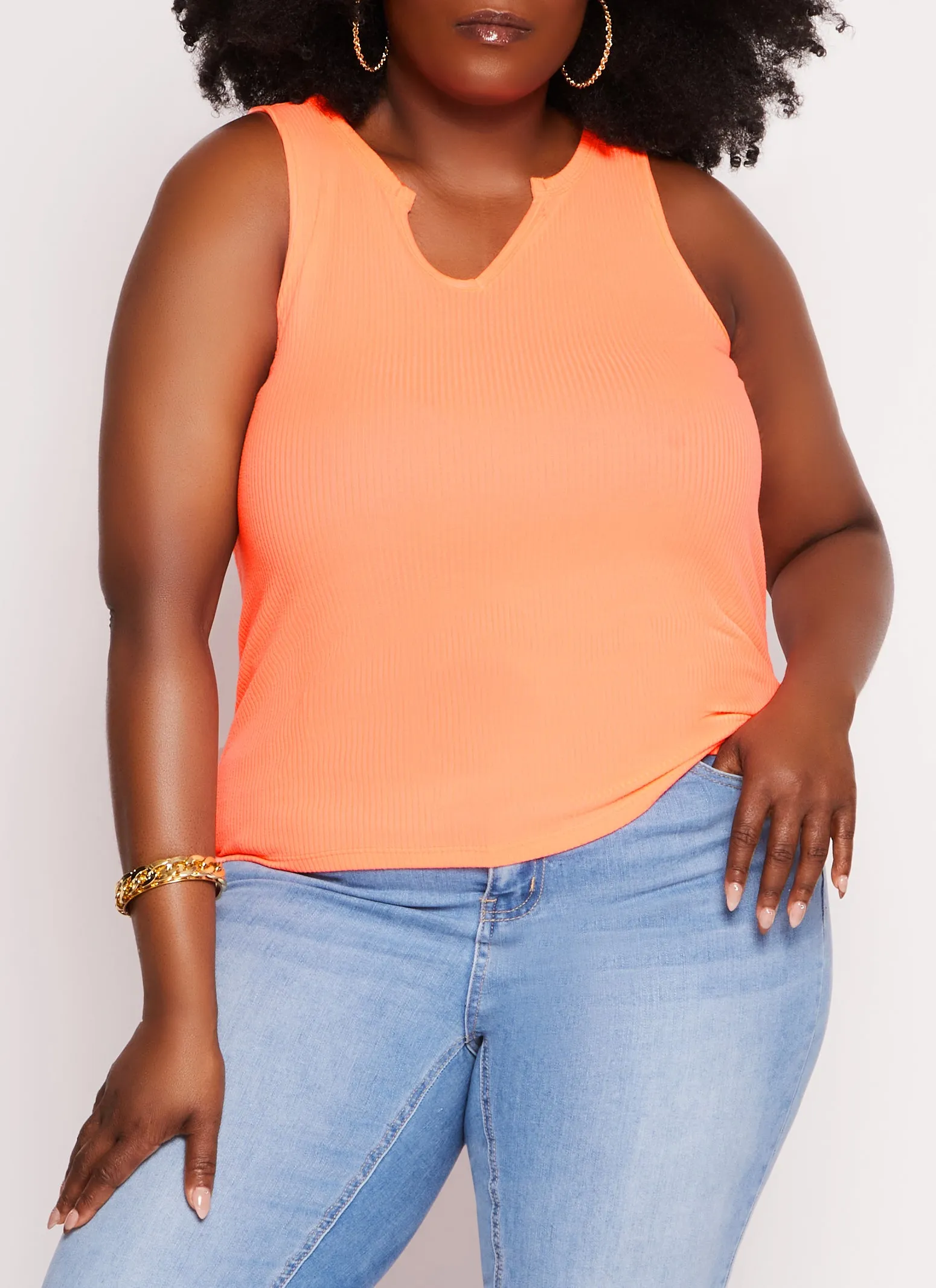 Plus Size Rib Knit Notch Neck Tank Top sold by Rainbow