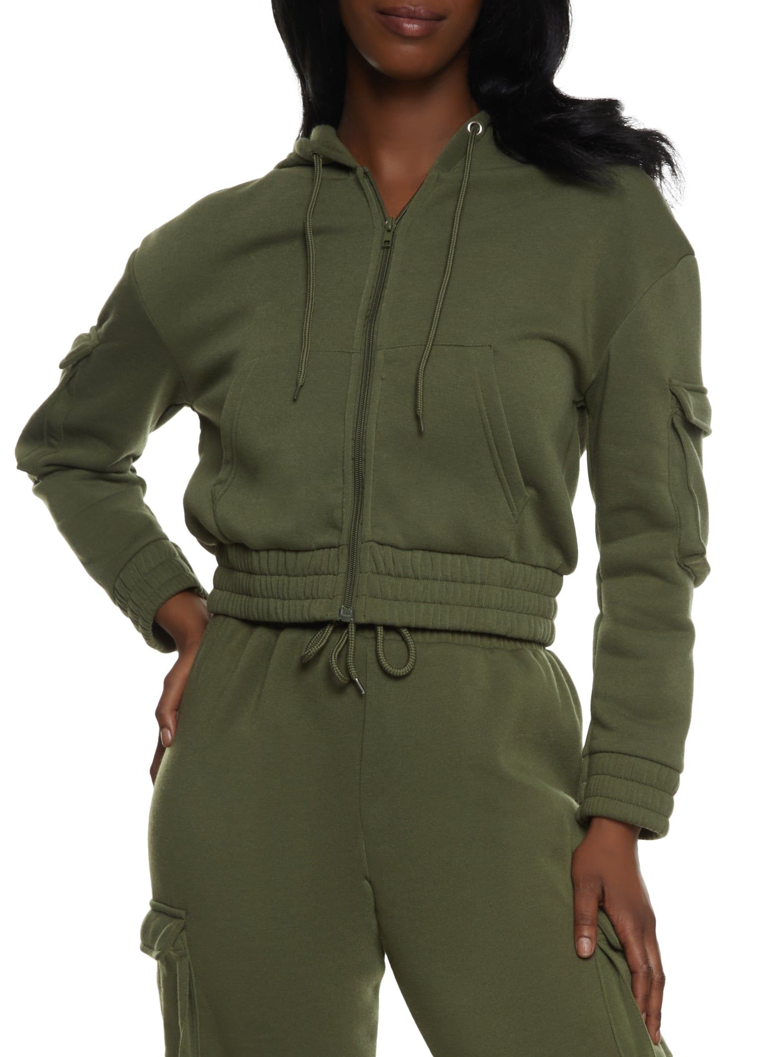 Fleece Zip Front Cargo Pocket Hoodie sold by Rainbow