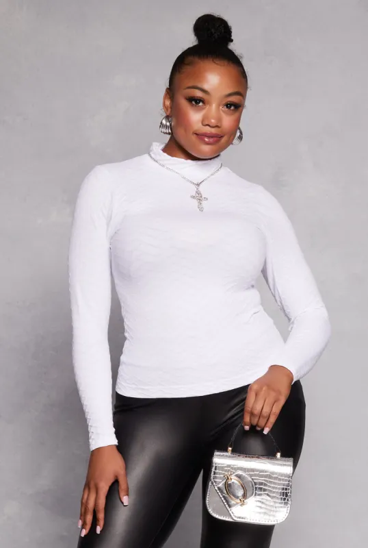 Plus Size Seamless Textured Knit Mock Neck Top sold by Rainbow